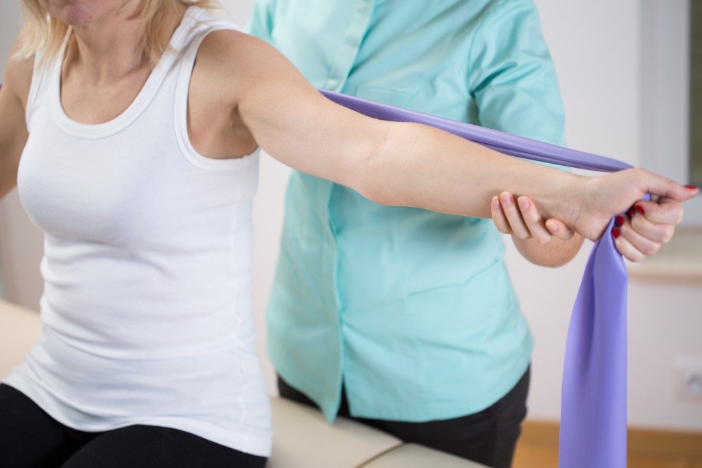 a woman undergoing injury recovery