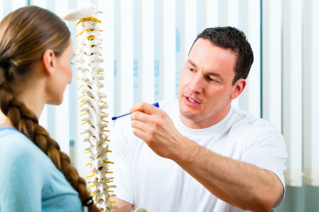Therapist showing the spine